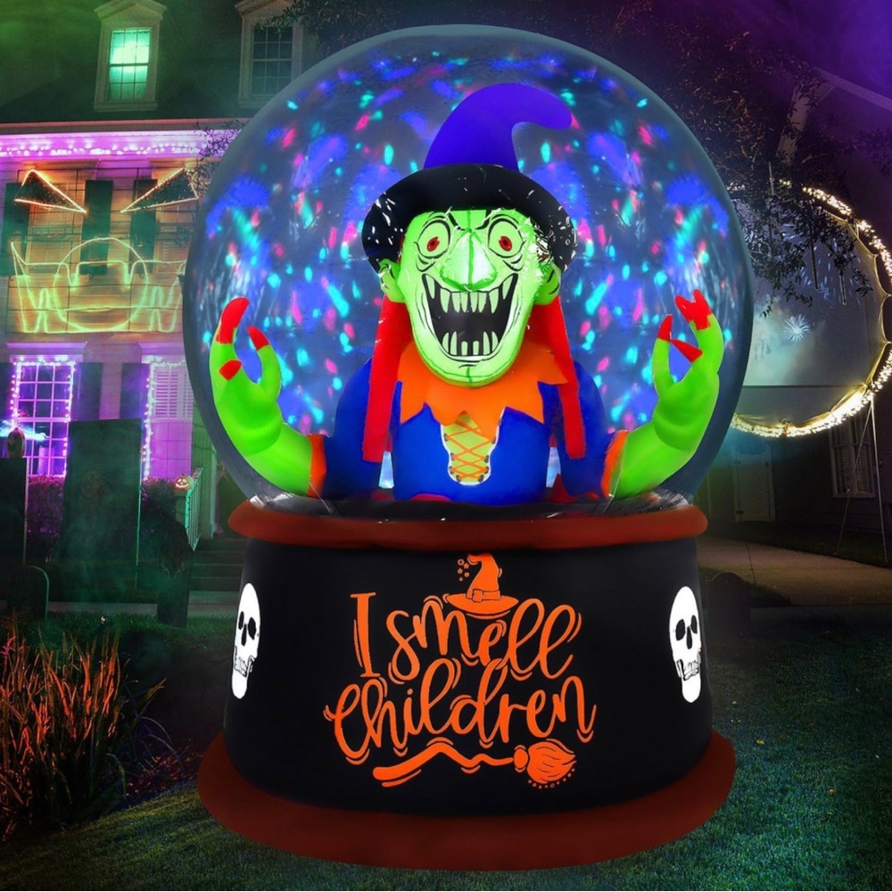 5FT Scary Halloween Inflatable Snow Globe with Witch
